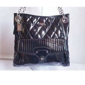 Coach Poppy Liquid Gloss Tote Handbag F18673 Black